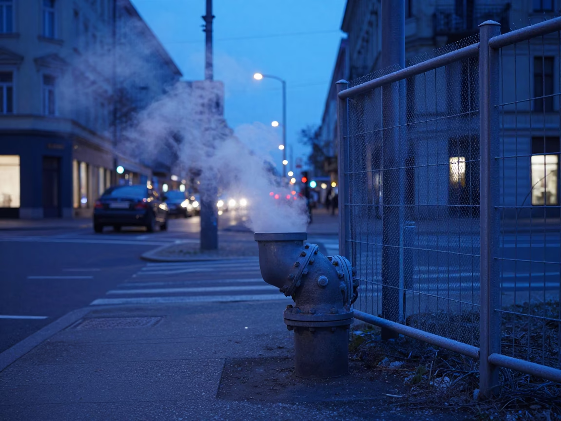 Evening Berlin Street Scene with District Heating Pipe and Canal View in in Berlin, Germany