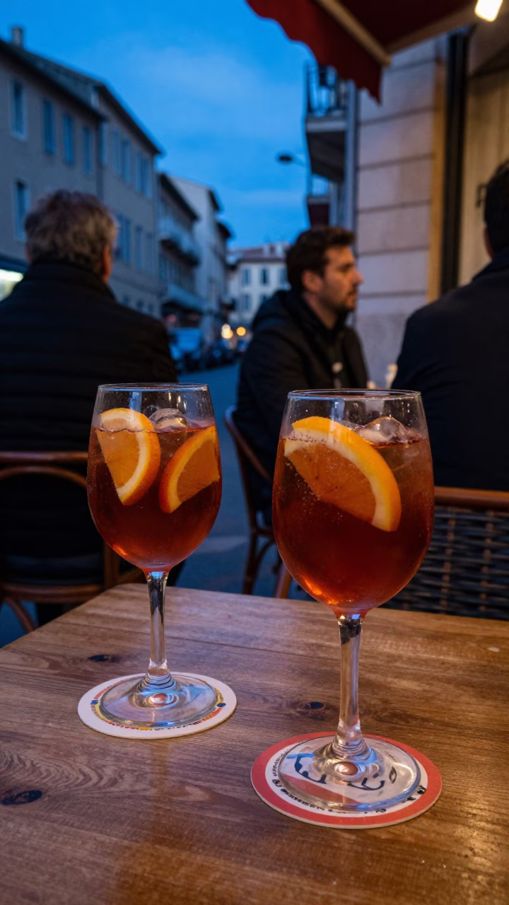 Evening Bistro Scene in Marseille with Sangria and Coaster on Wooden Table in in Marseille, France
