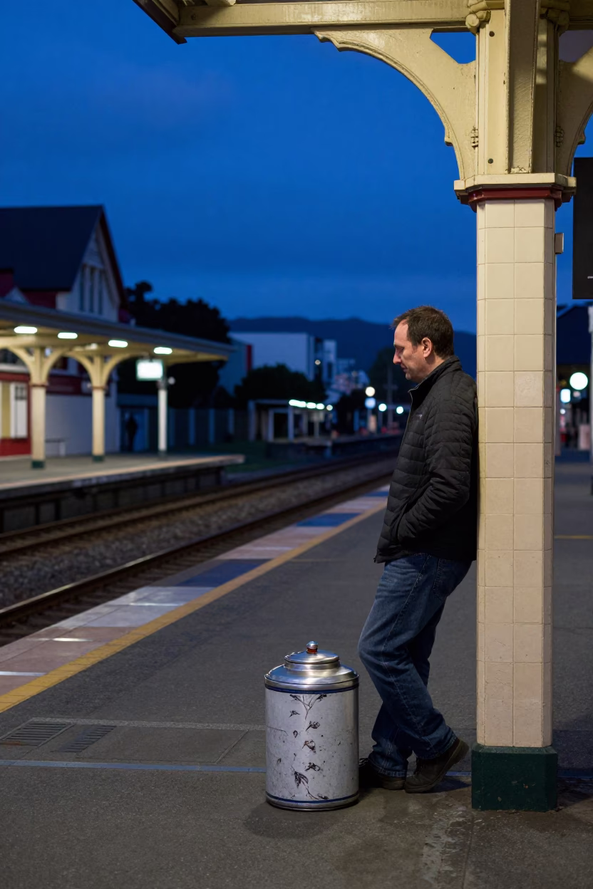 Evening Blue Hour at Christchurch Railway Station Tea Canister and Street Life in in Christchurch, New Zealand