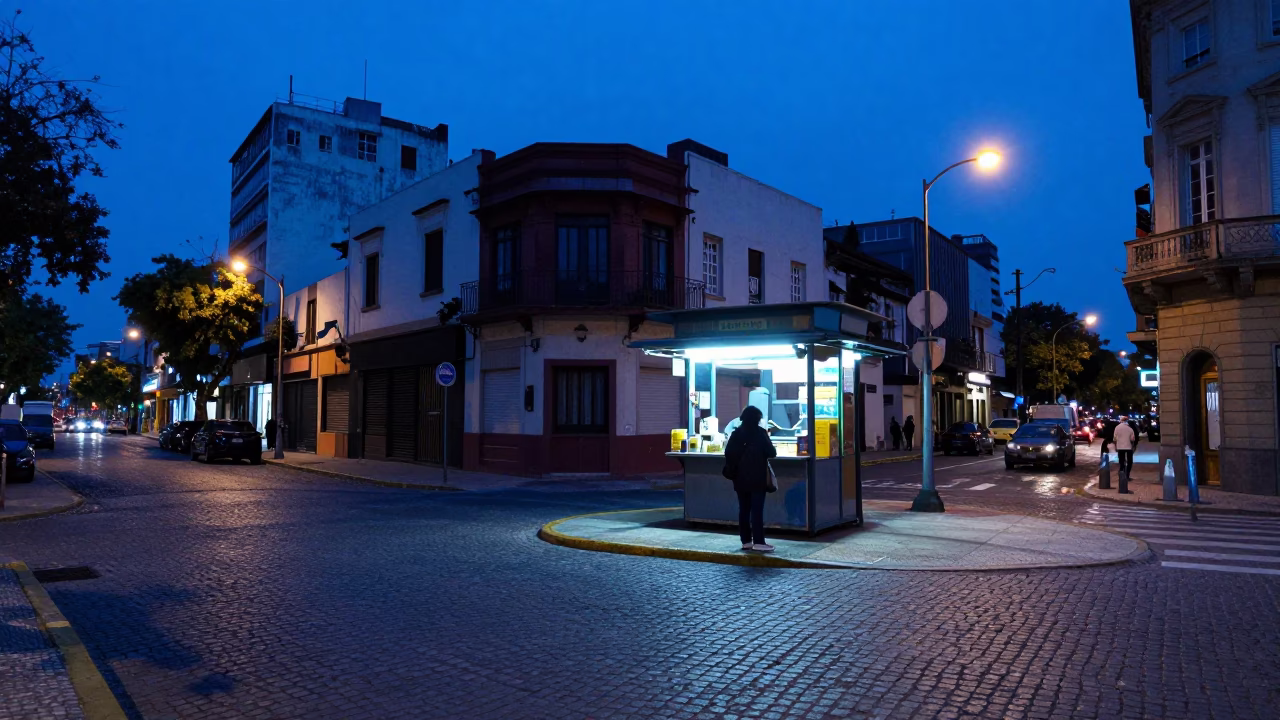 Evening Blue Hour in Buenos Aires Argentina Street Scene with Local Details in in Buenos Aires, Argentina
