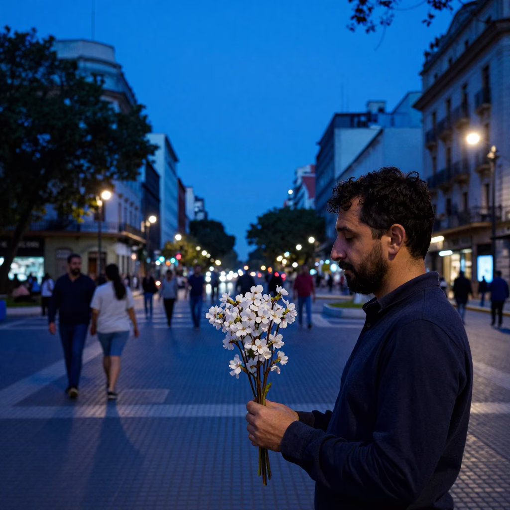 Evening Blue Hour in Buenos Aires Argentina Street Scene with Local Life in in Buenos Aires, Argentina