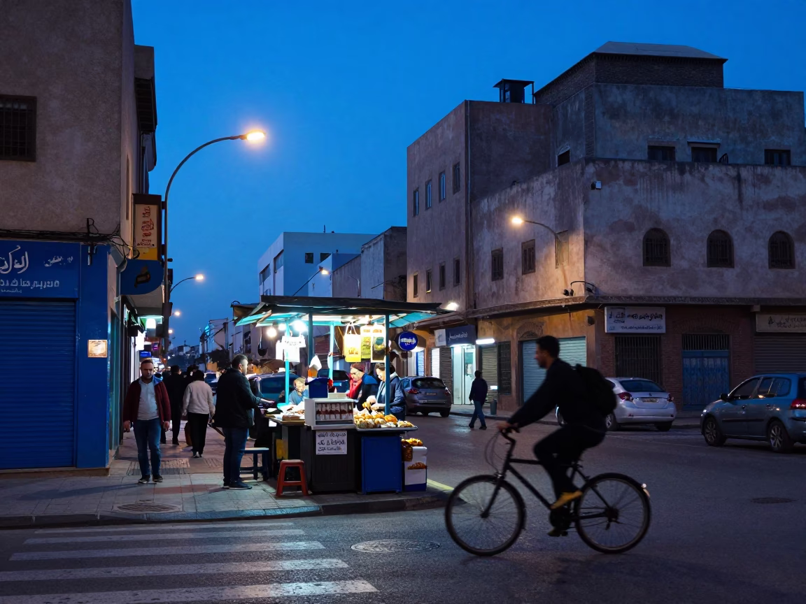 Evening Blue Hour in Casablanca Morocco Street Life and Urban Details in in Casablanca, Morocco