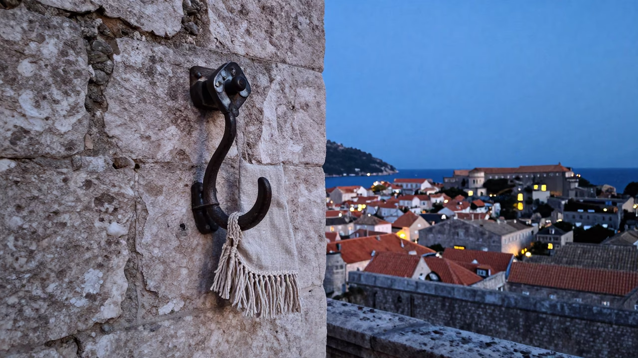 Evening Blue Hour in Dubrovnik Croatia with Linen Fringe and Wall Hook in in Dubrovnik, Croatia