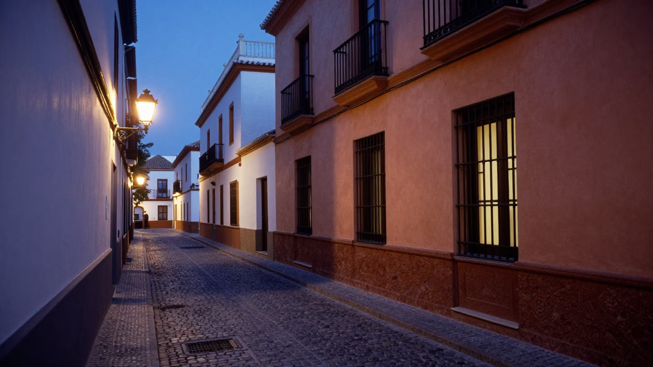 Evening Blue Hour in Granada Spain Street Scene with Pastries and Architecture in in Granada, Spain