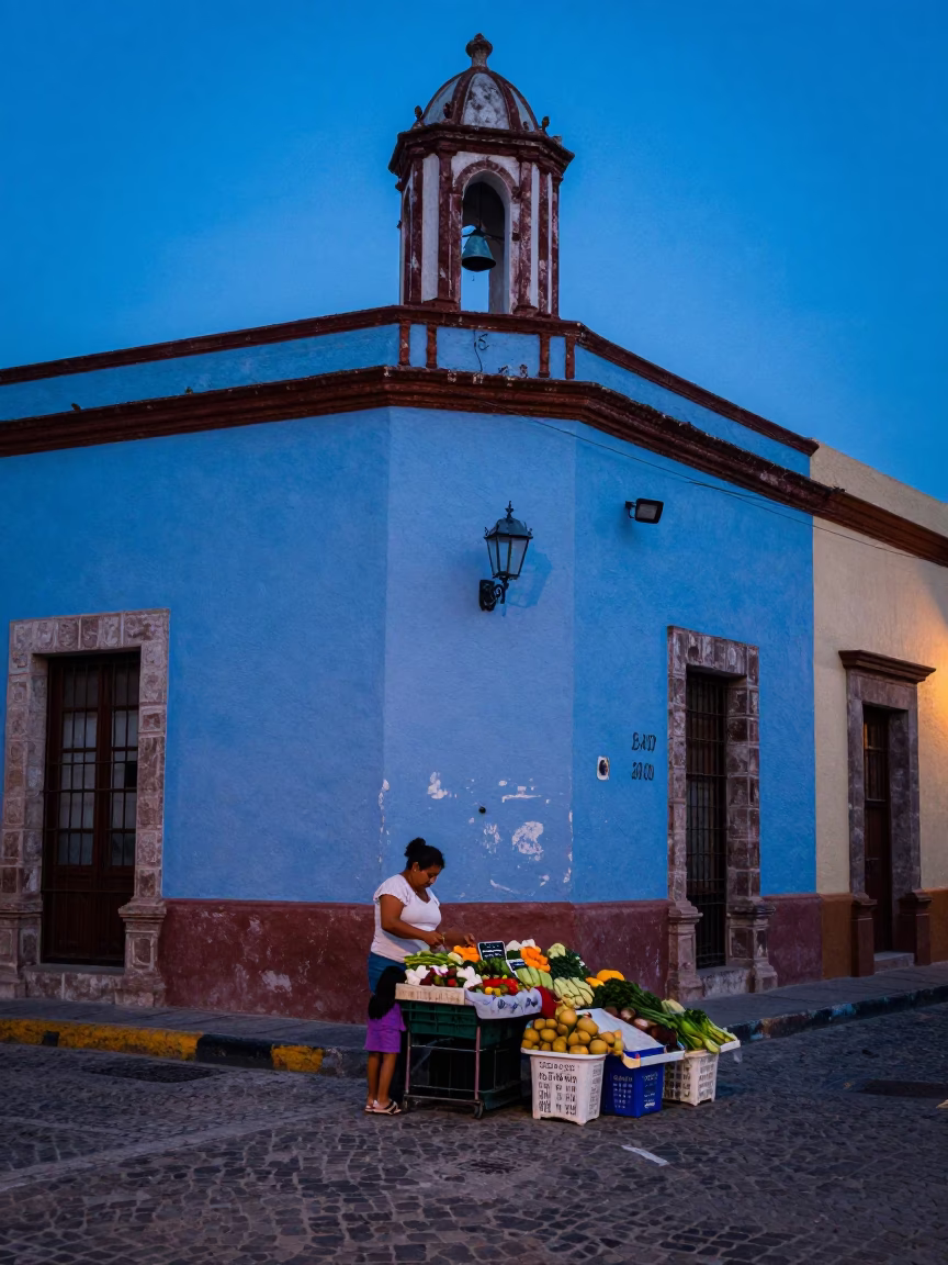 Evening Blue Hour in Merida Mexico Street Scene with Local Life in in Merida, Mexico