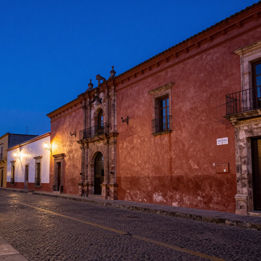 Evening Blue Hour in Oaxaca Mexico with Colonial Architecture and Street Life in in Oaxaca, Mexico