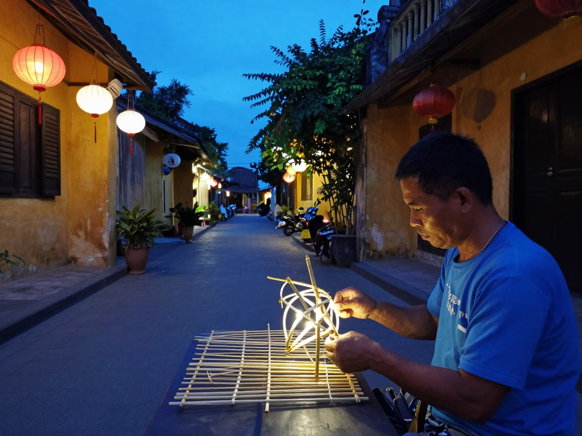 Evening Blue Hour Lantern Making Workshop in Hoi An Ancient Town Vietnam in in Hoi An, Vietnam