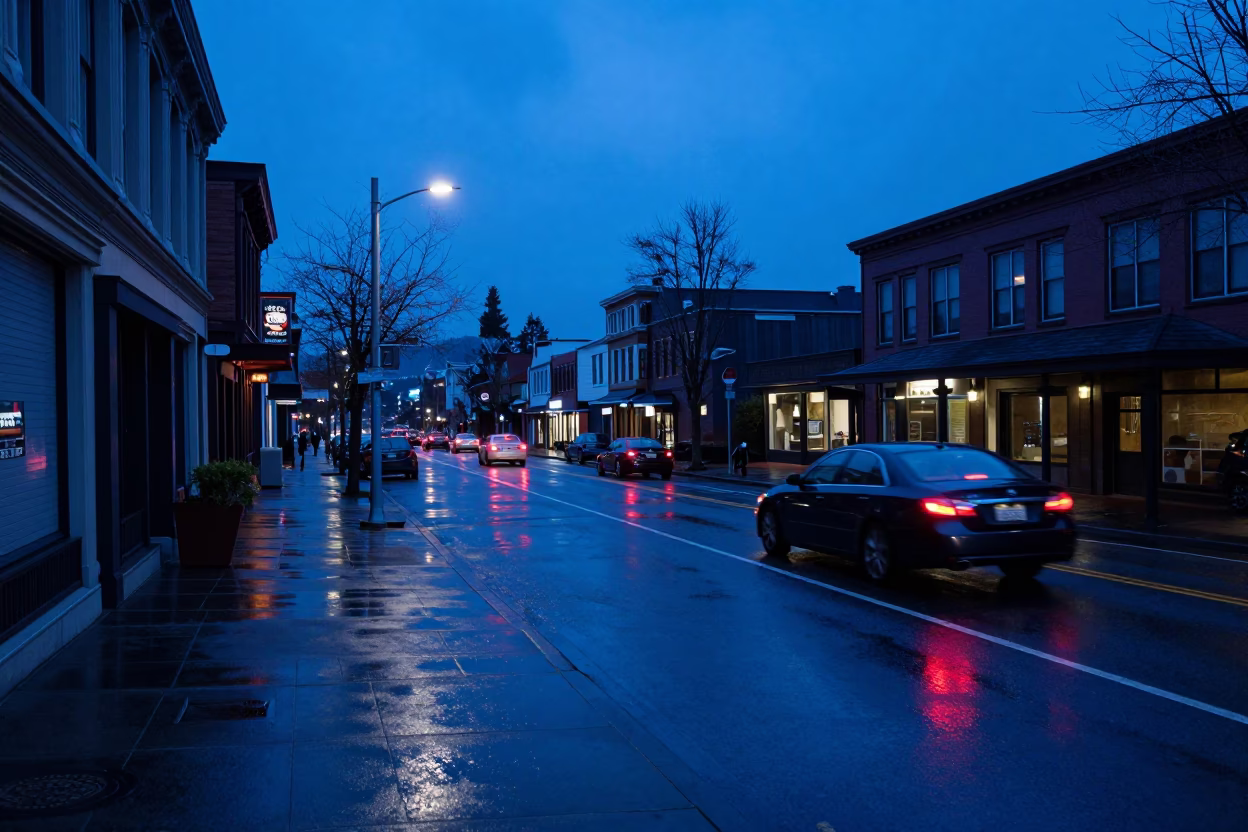 Evening Blue Hour Portland Oregon Street Scene with Urban Details in in Portland, Oregon, United States