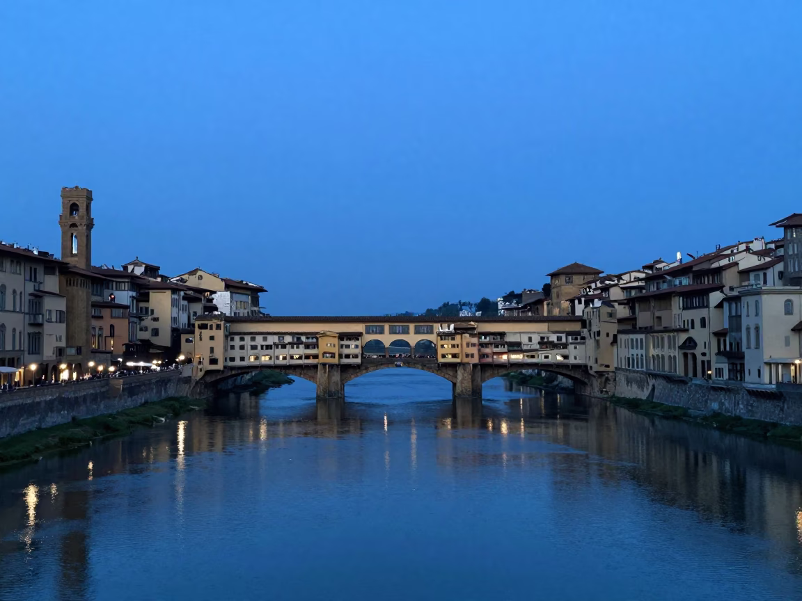 Evening Blue Hour View of Florence Italy Skyline and Historic Architecture in in Florence, Italy