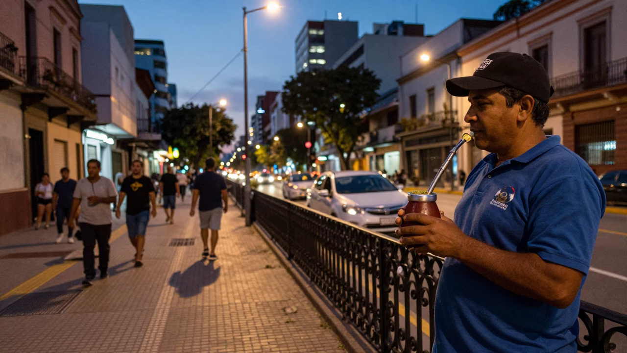 Evening Buenos Aires Street Scene with Yerba Mate and Local Life in in Buenos Aires, Argentina