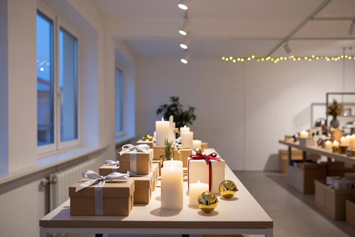 Evening Candle Display in Płock Retail Aisle in inside a bright retail aisle in Płock