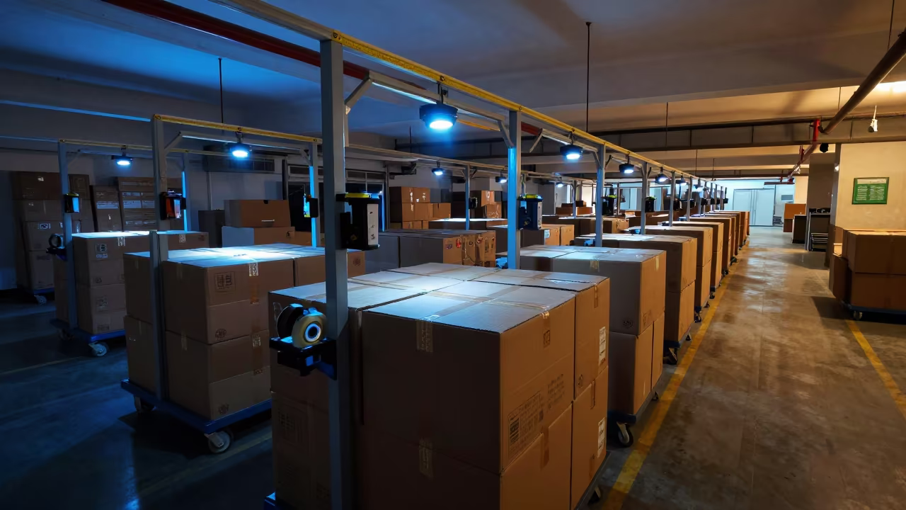 Evening Carton Dimensioning Station in Jinan Distribution Bay in inside a chilled distribution bay near Jinan