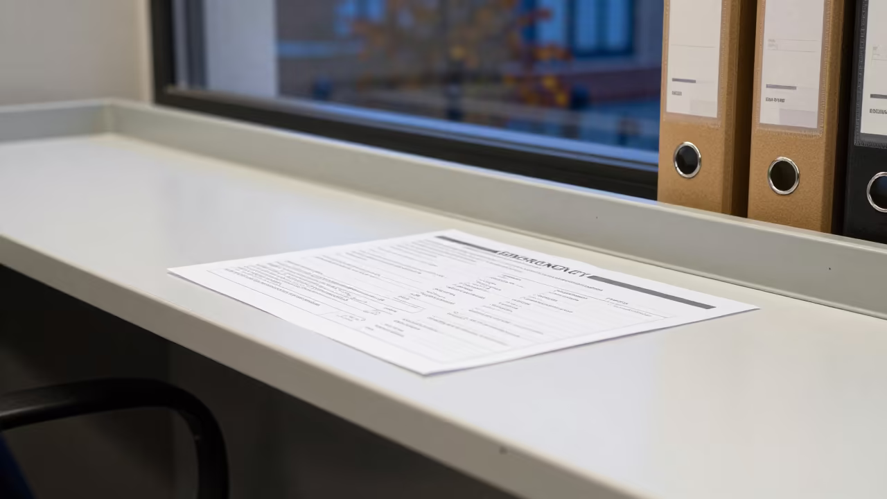 Evening Checklist Rail with Binders and Tags in on a writing desk in Liège