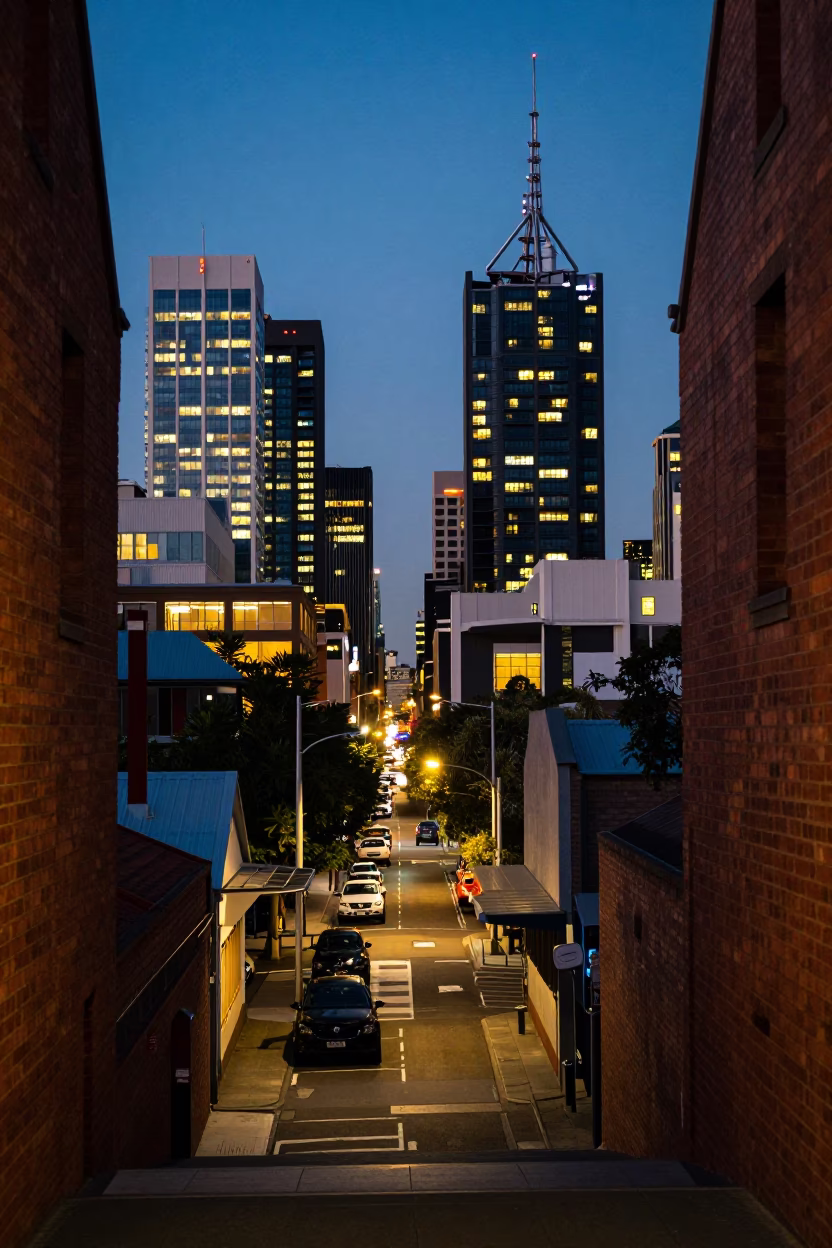 Evening City Lights Glow Over Adelaide South Australia Urban Street Scene in in Adelaide, South Australia, Australia