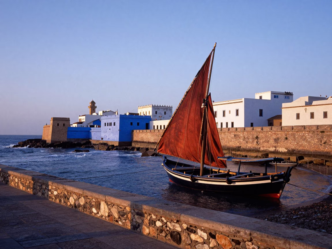 Evening Coastline at The Early Evening Light in Essaouira in in Essaouira, Morocco