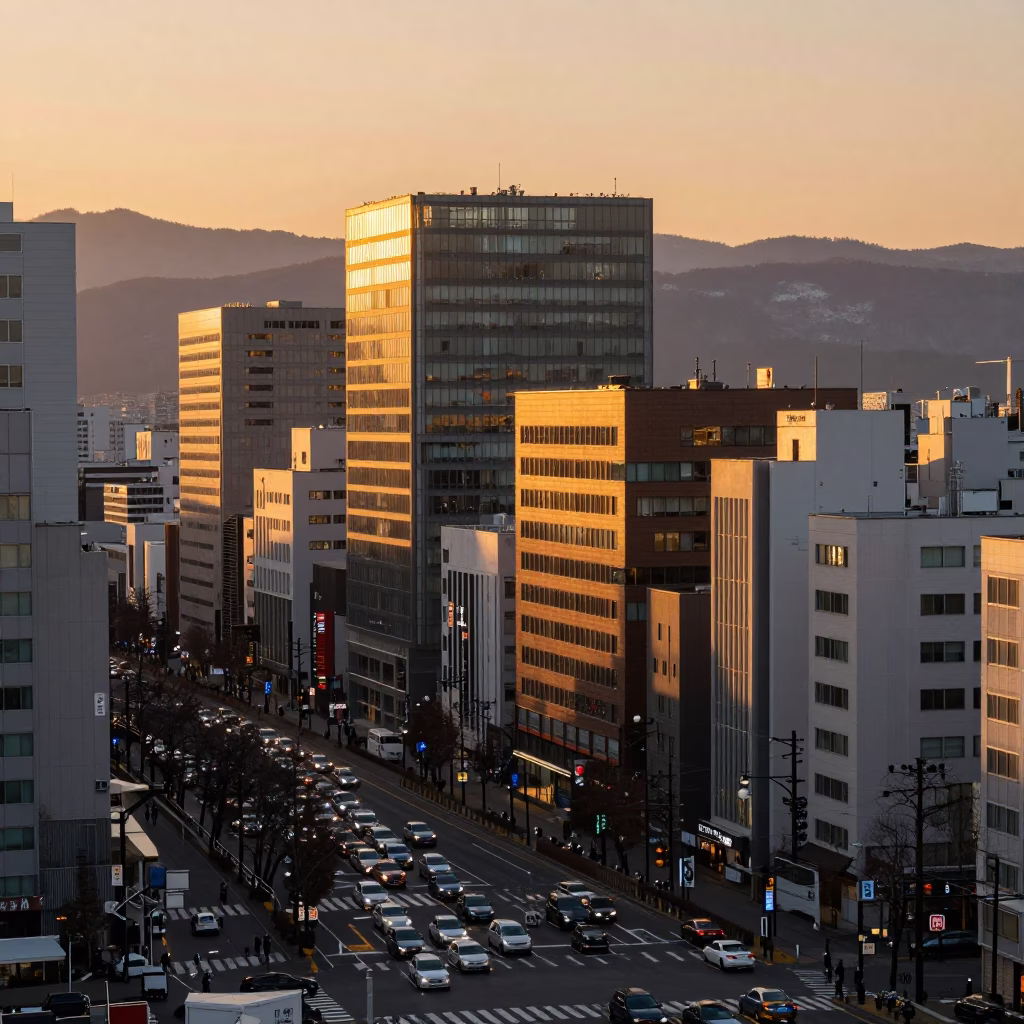 Evening Commute And Urban Life at Golden Hour in Sapporo in in Sapporo, Japan