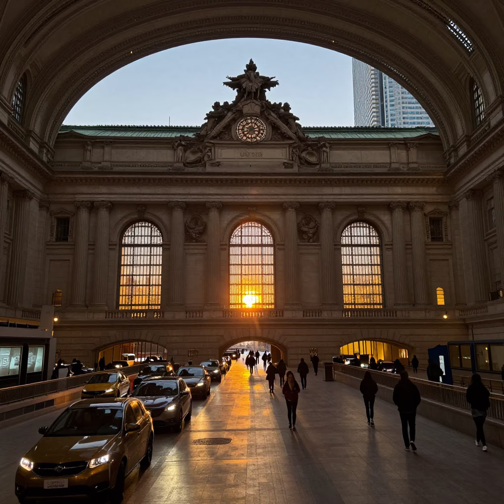 Evening Commute in Toronto at As The Sun Drops Toward The Horizon in in Toronto, Ontario, Canada