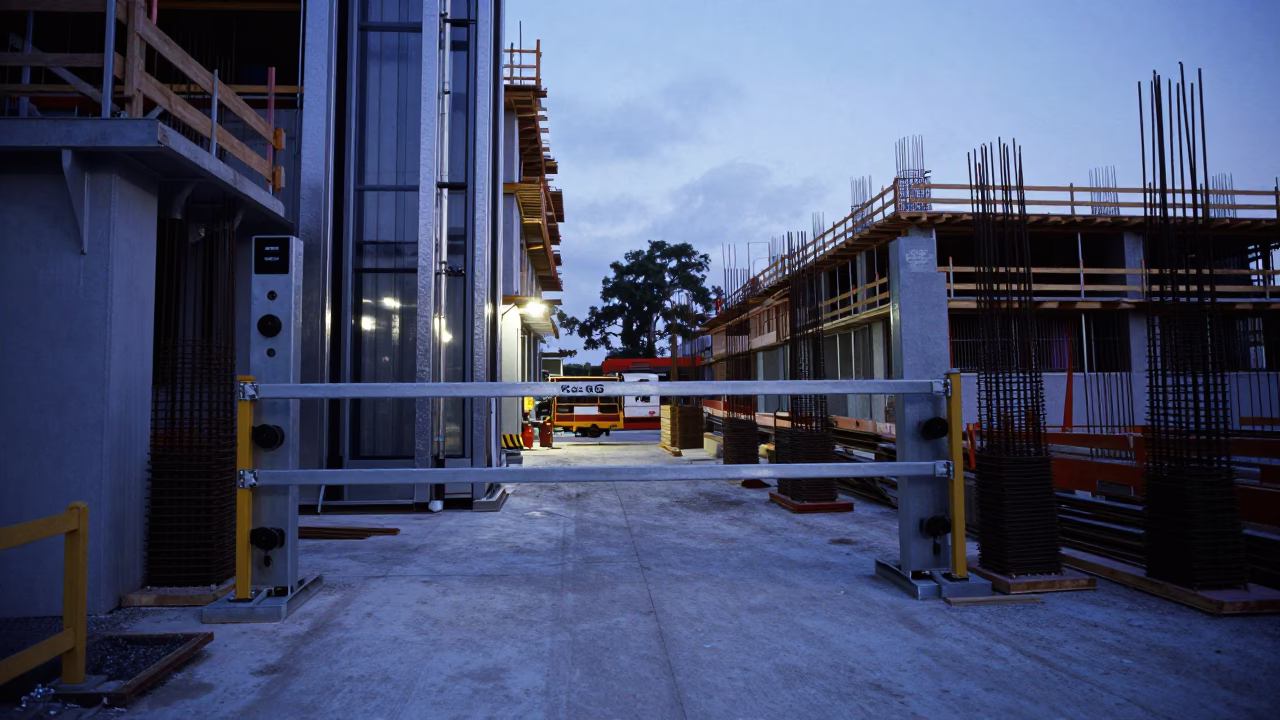 Evening Construction Site in Miami Florida with Rebar Bundles and Elevator Gate in in Miami, Florida, United States