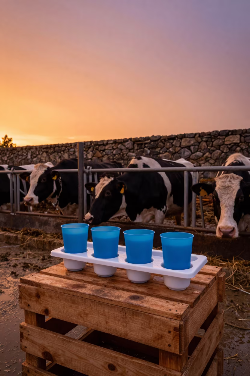 Evening Dairy Teat Dip Tray in Henan Corral in inside a ranch corral in Henan
