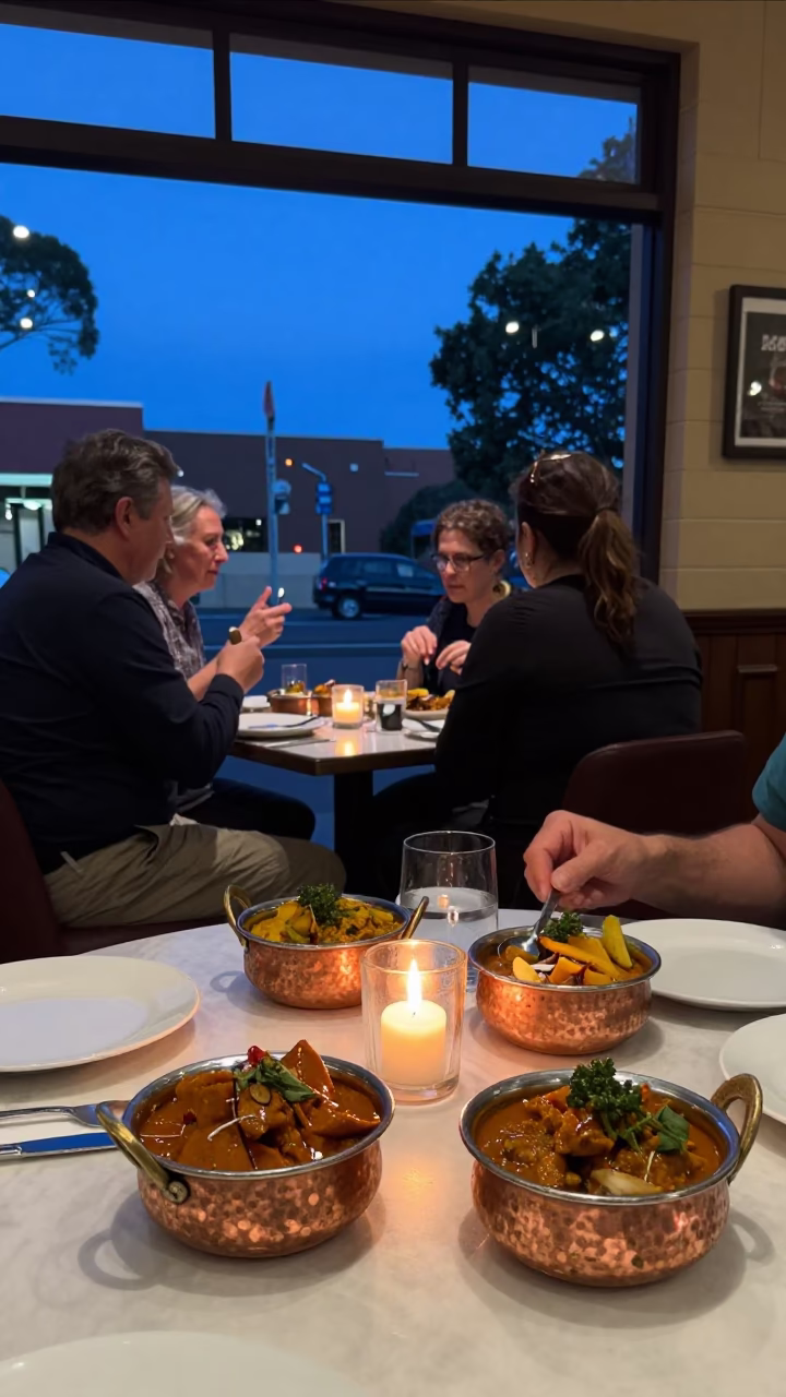 Evening Dining Scene in Hobart Tasmania with Copper Bowls and Candlelight in in Hobart, Tasmania, Australia