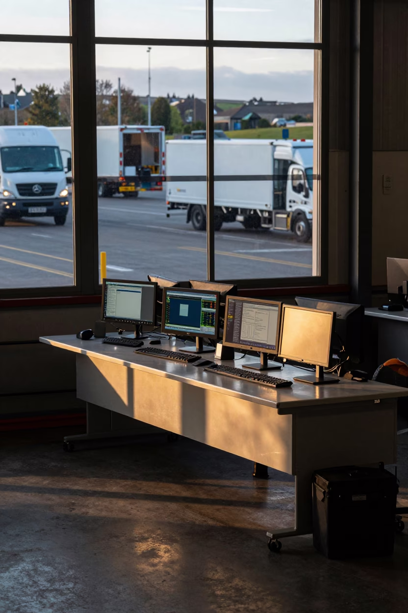 Evening Dispatch Desk in Blantyre Warehouse Interior in inside a dispatch office above the dock in Blantyre