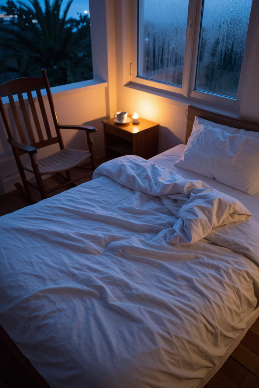 Evening Duvet on Bari Porch with Candlelight in on a porch with a rocking chair near Bari