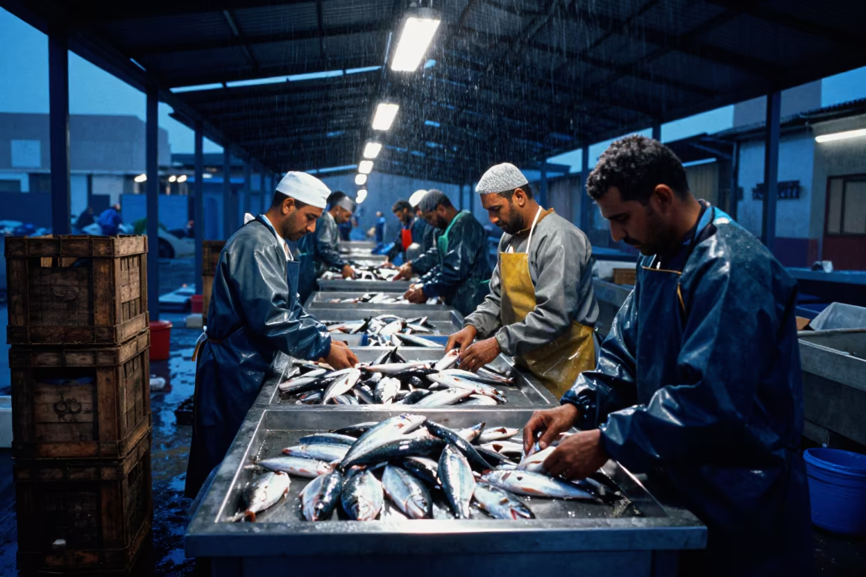 Evening Fish Sorting in Muscat Market Lane in along a market lane in Muscat
