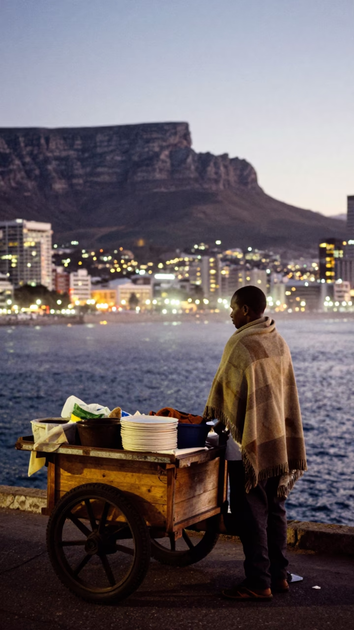 Evening Glow in Cape Town at As City Lights Begin To Glow in in Cape Town, South Africa