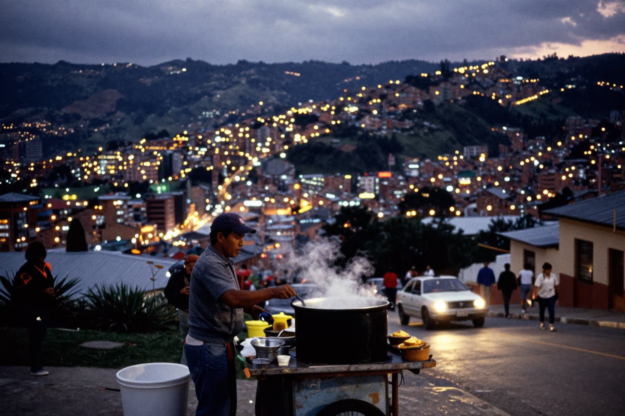 Evening Glow in Medellin at As City Lights Begin To Glow in in Medellin, Colombia