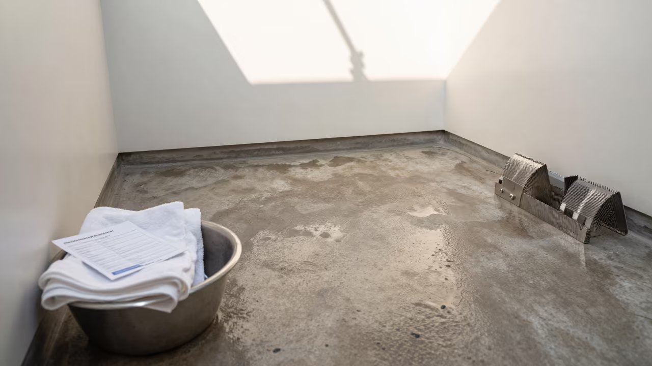 Evening Grooming Bay with Tools Soaking in Light in inside a grooming bay in León de Los Aldama