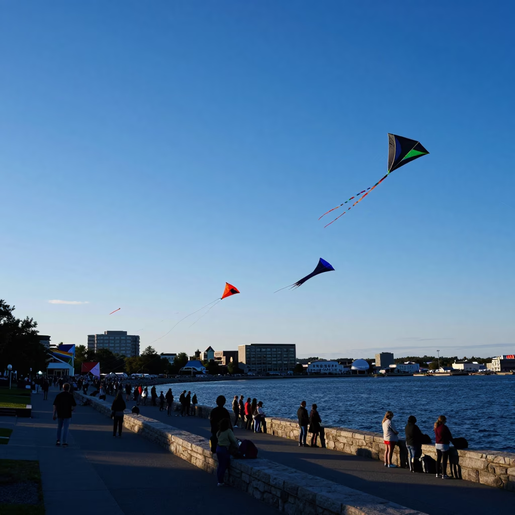 Evening Halifax Nova Scotia Waterfront Kite Festival with Blue Sky in in Halifax, Nova Scotia, Canada