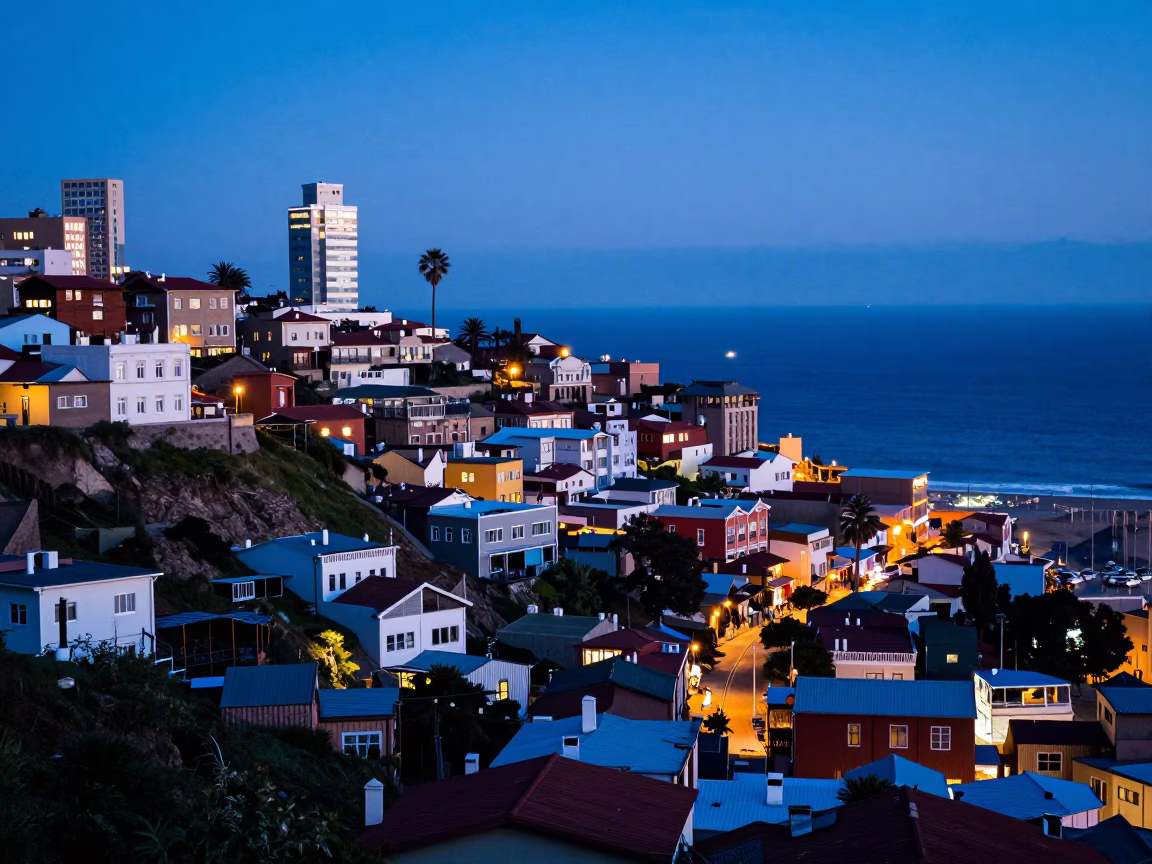 Evening Horizon in Valparaiso at The Last Blue Light Of Evening in in Valparaiso, Chile