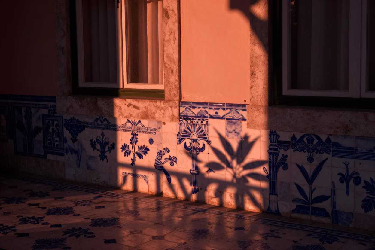 Evening Interior in Lisbon at Copper-toned Light Before Dusk in in Lisbon, Portugal