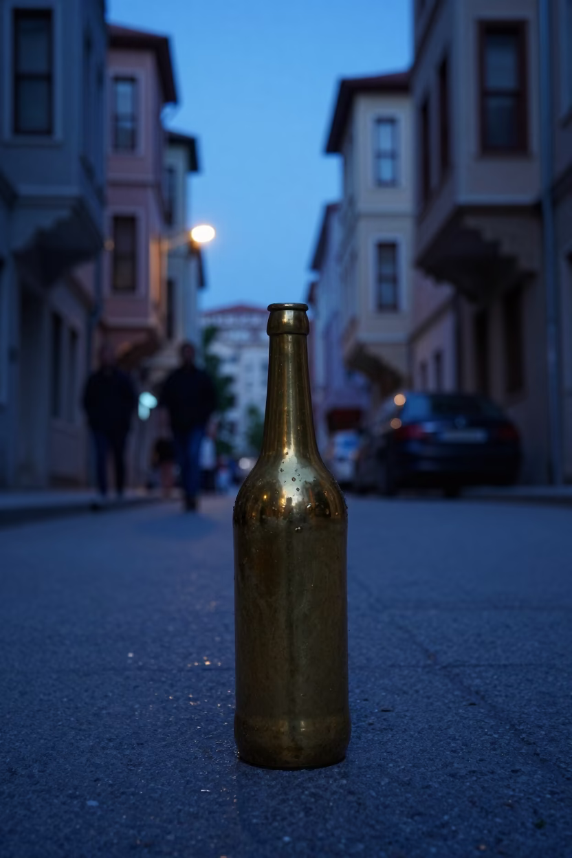 Evening Istanbul Street Scene with Brass Bottle and Condensation in in Istanbul, Turkey
