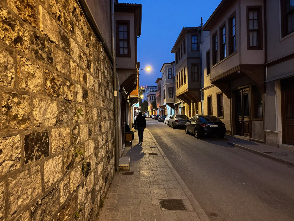 Evening Istanbul Street Scene with Tea Stains and Urban Decay in in Istanbul, Turkey