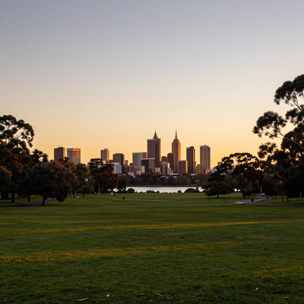 Evening Landscape in Adelaide at Honeyed Evening Light in in Adelaide, South Australia, Australia