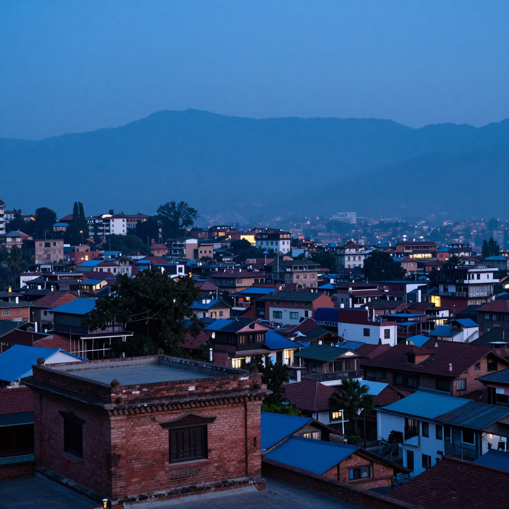 Evening Landscape in Kathmandu at The Last Blue Light Of Evening in in Kathmandu, Nepal