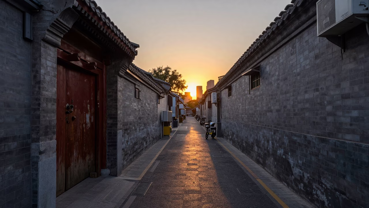 Evening Life in Beijing at As The Sun Drops Toward The Horizon in in Beijing, China