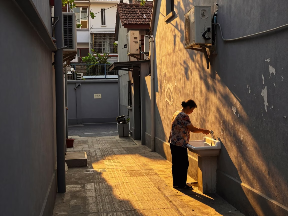 Evening Life in Shanghai at Honeyed Evening Light in in Shanghai, China