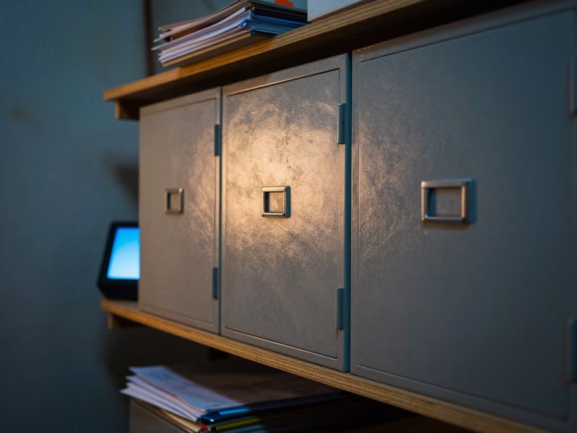 Evening Light on HR Files in Mogadishu Workshop in on a workshop shelf near Mogadishu