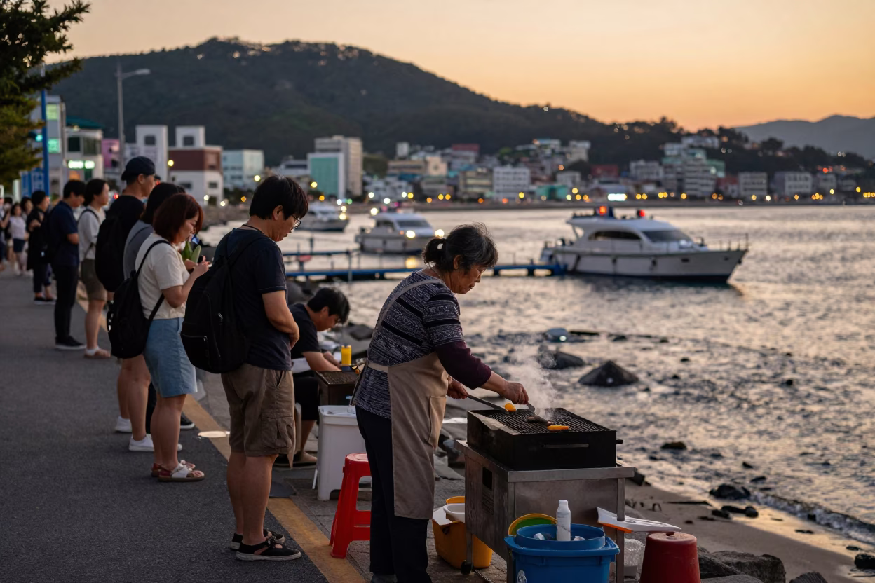 Evening Light in Busan at Honeyed Evening Light in in Busan, South Korea