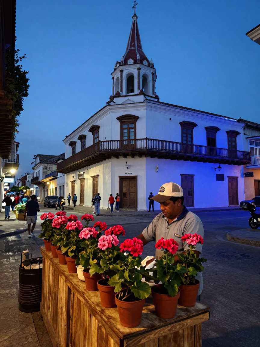 Evening Light in Cartagena at The Last Blue Light Of Evening in in Cartagena, Colombia