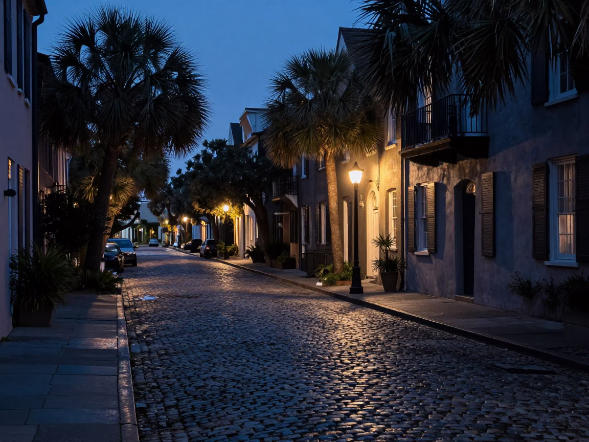 Evening Light in Charleston at Indigo Twilight After Sunset in in Charleston, South Carolina, United States
