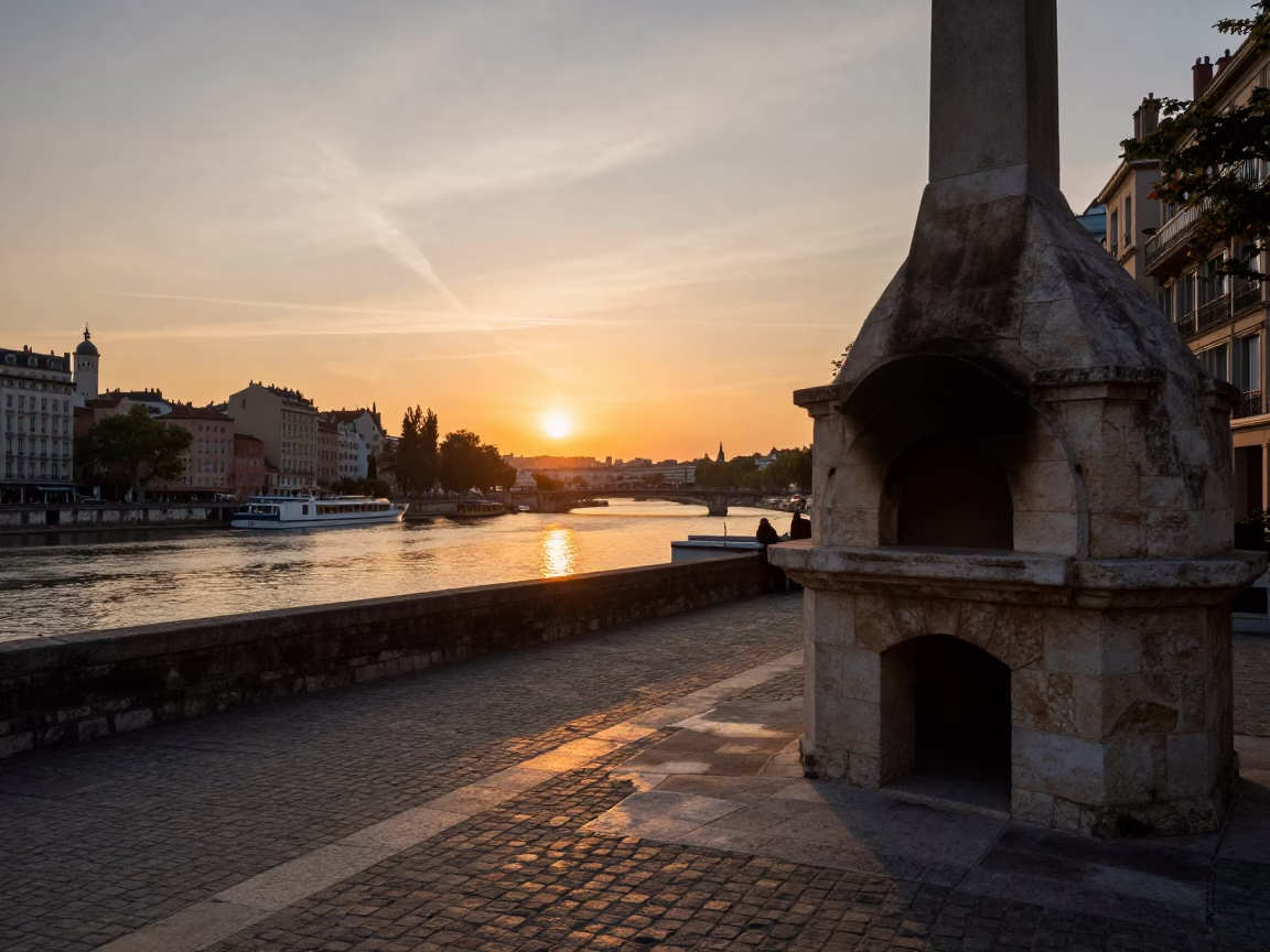 Evening Light in Lyon at As The Sun Drops Toward The Horizon in in Lyon, France