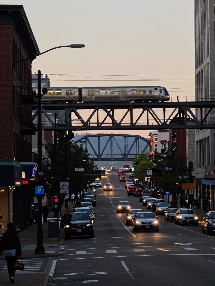 Evening Light in Portland at The Last Blue Light Of Evening in in Portland, Oregon, United States