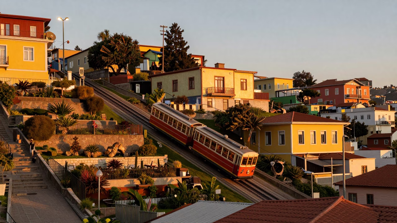 Evening Light in Valparaiso at Honeyed Evening Light in in Valparaiso, Chile