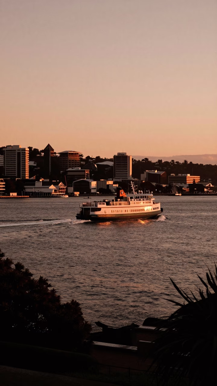 Evening Light in Wellington at Copper-toned Light Before Dusk in in Wellington, New Zealand