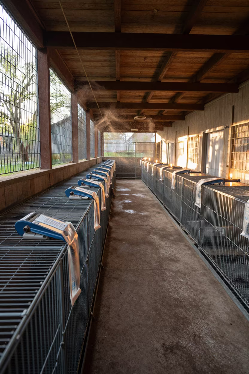 Evening Light on Kennel Fish Bag Sealers in in a boarding kennel corridor in Norwich