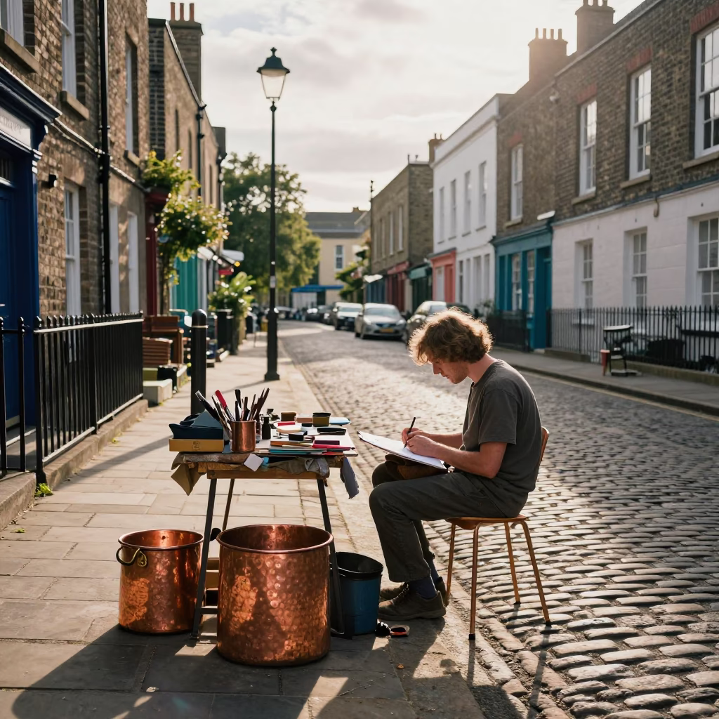 Evening Light on Artist in in Bristol, United Kingdom