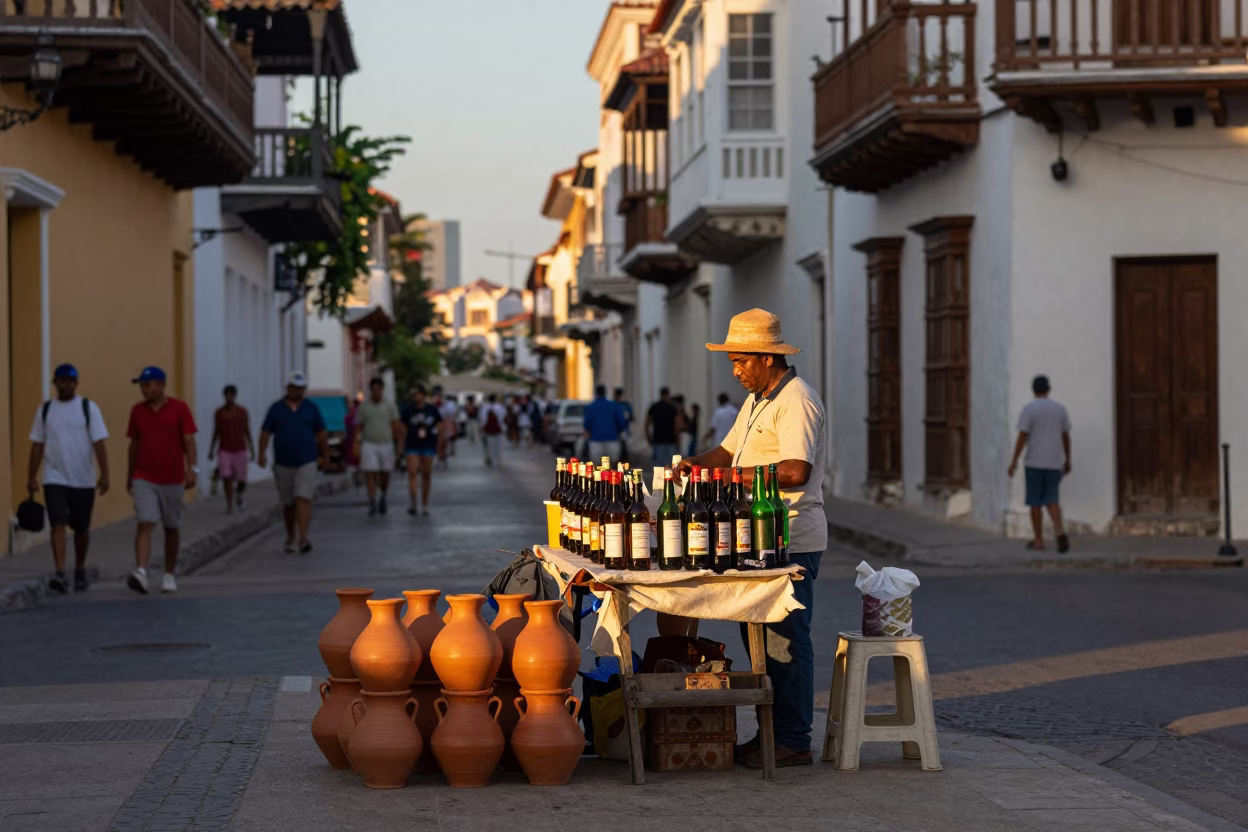 Evening Light on Bottles in Cartagena in in Cartagena, Colombia